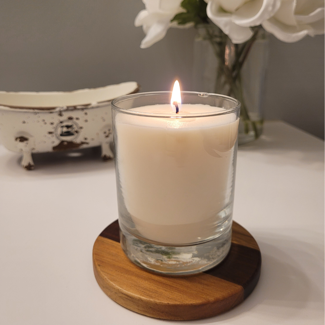 lit candle in bathroom renew