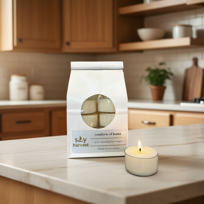 comforts home soy tealight candle in kitchen