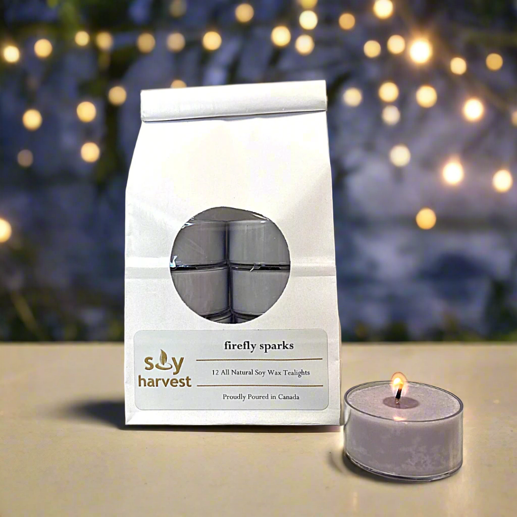 firefly sparks soy tealight candle light purple