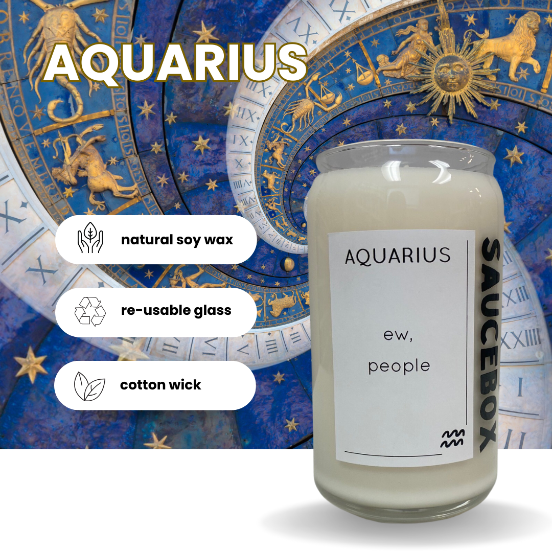 aquarius scented soy candle cotton wick, horoscope, birthday candle, wholesale and fundraising available