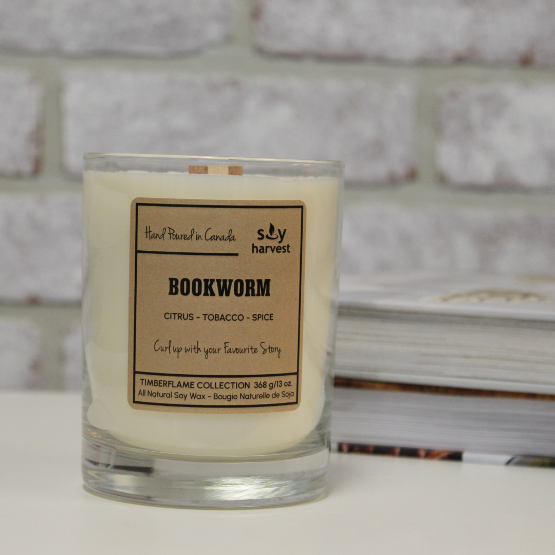 bookworm scented soy candle cotton wick manitoba