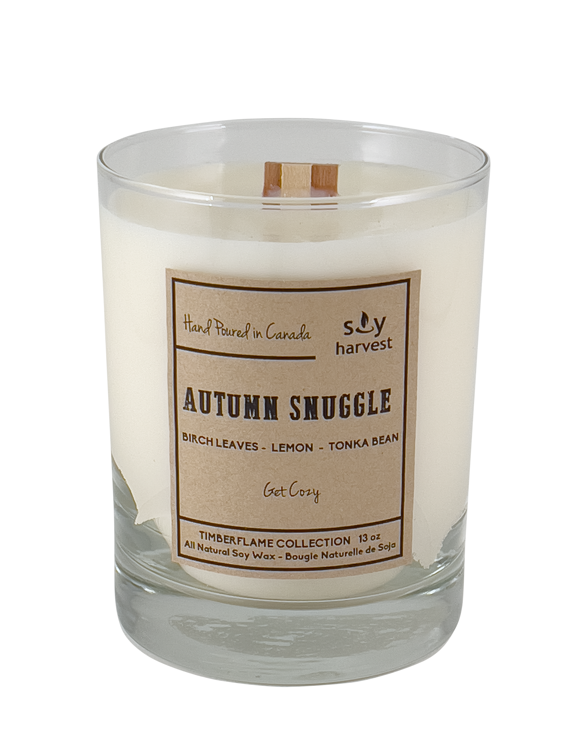 Autumn snuggle wooden wick all natural soy wax candle 