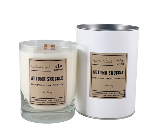 Autumn snuggle wooden wick all natural soy wax candle 