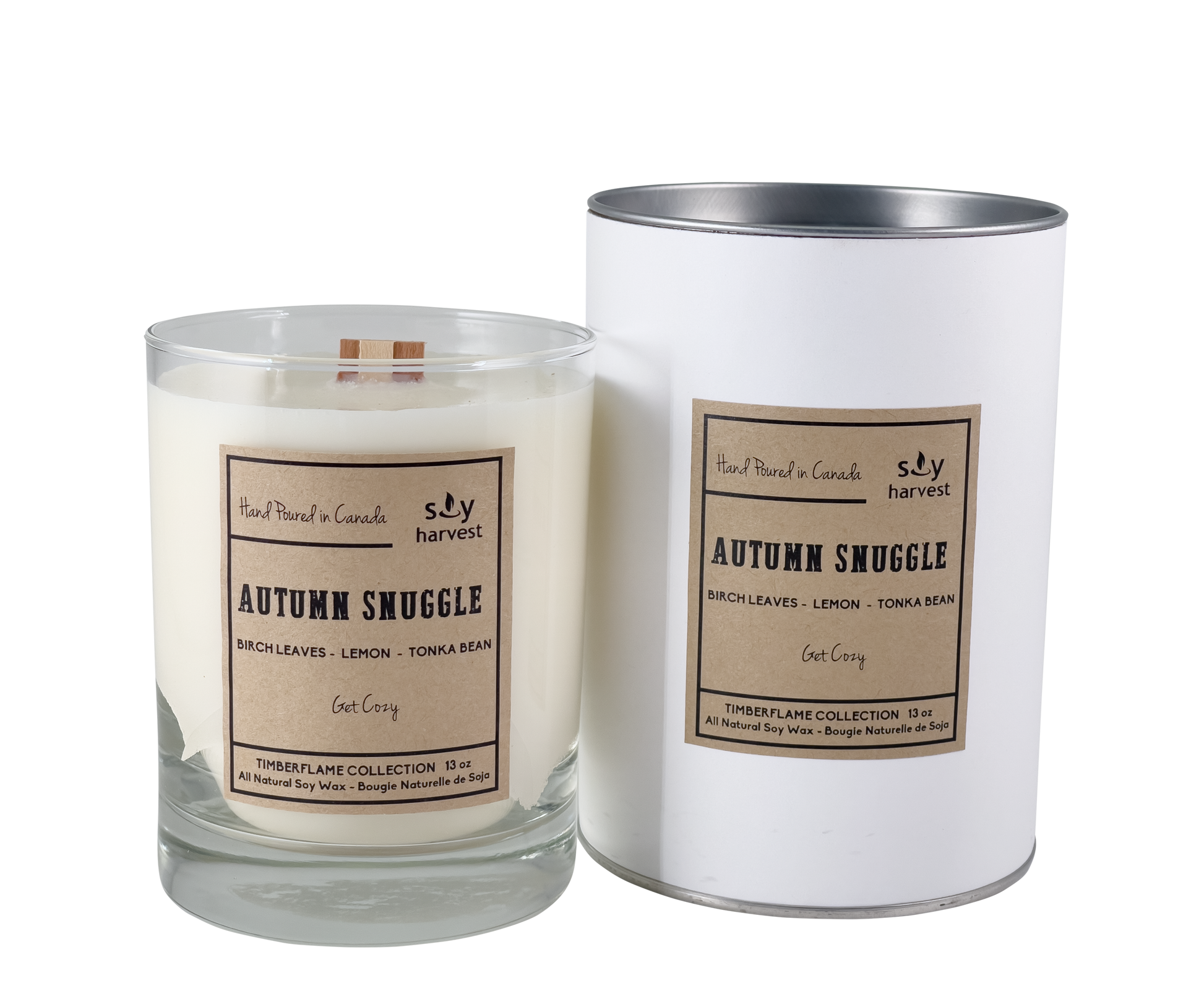 Autumn snuggle wooden wick all natural soy wax candle 