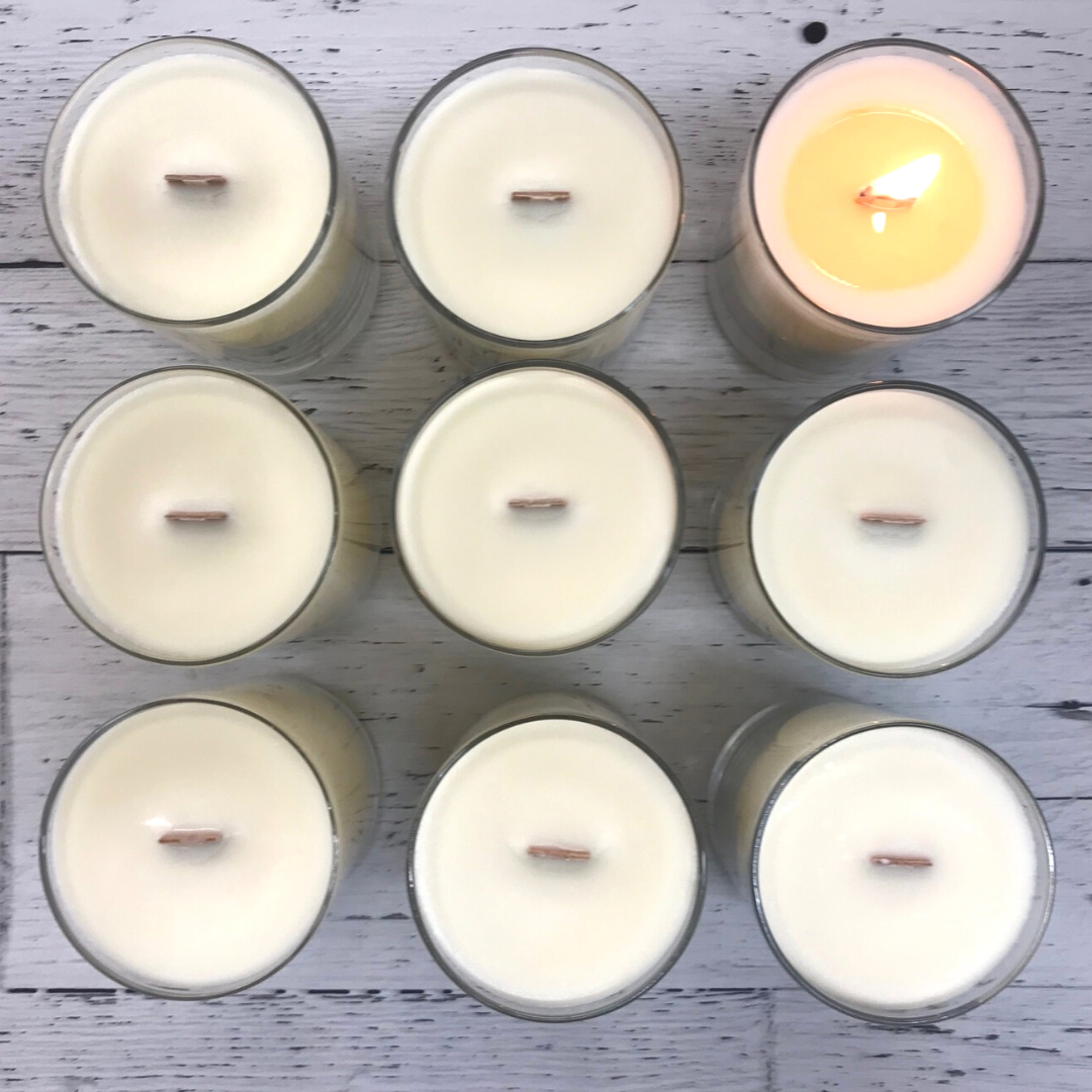 9 candles with one lit