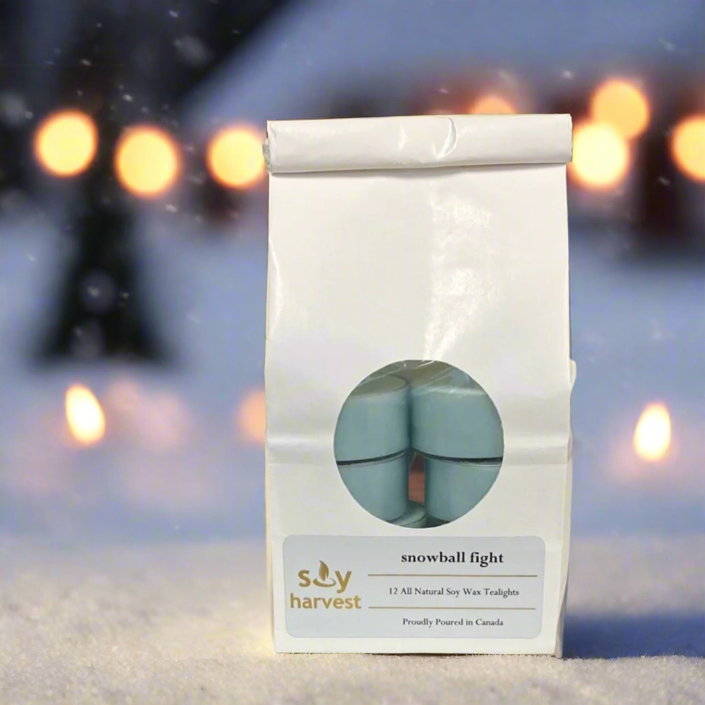 snowball fight soy tealight candle