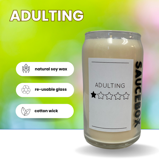 Adulting candle from saucebox collection  great gift giving 