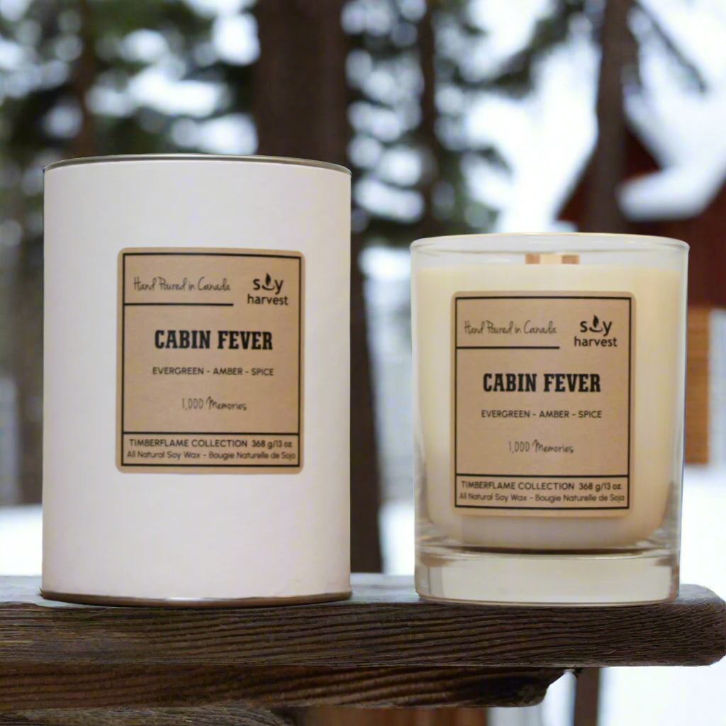 cabin fever scented soy candle wooden wick