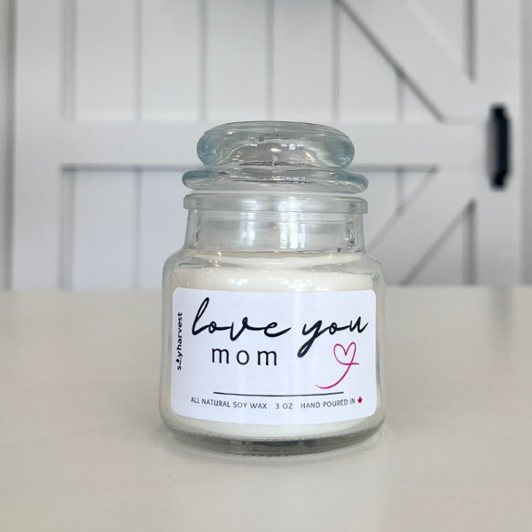 candles in white wax and white label - love you mom