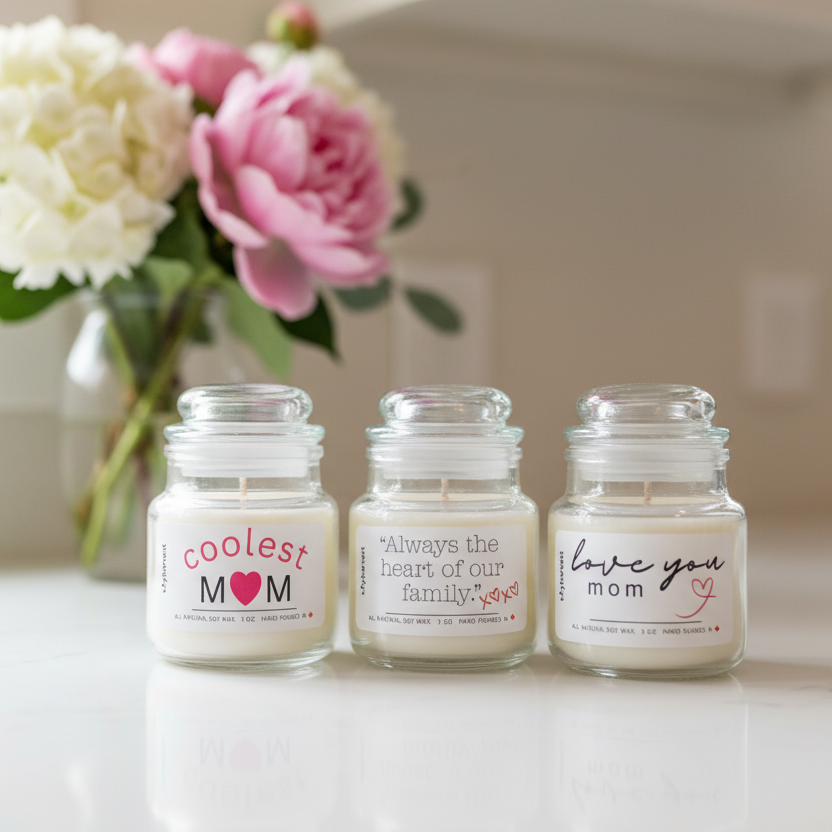 Three small glass jars with labels on a white background