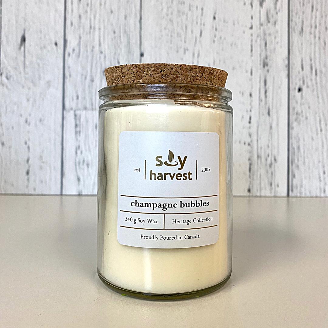 champagne bubbles all natural soy candle cotton wick, wholesale available