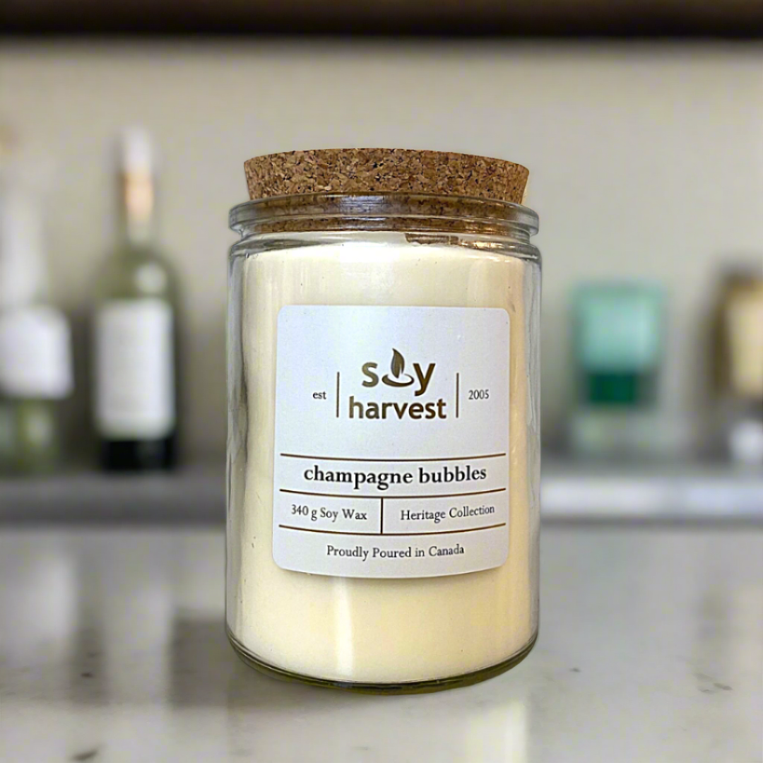 champagne bubbles all natural soy candle cotton wick, wholesale available