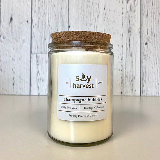 champagne bubbles all natural soy candle cotton wick, wholesale available
