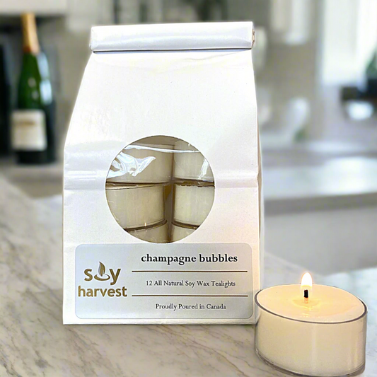 champagne bubbles soy tealight candle 